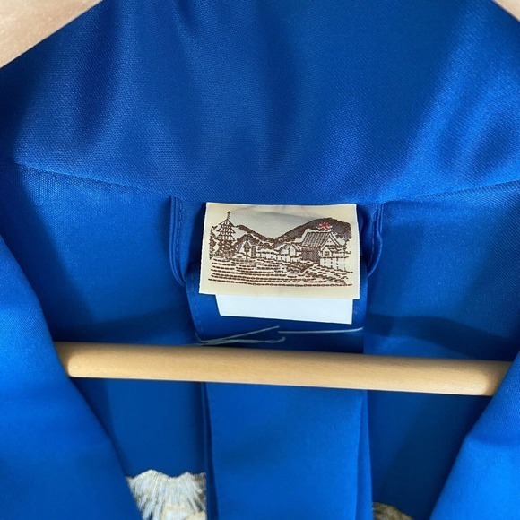 Embroidered Floral Asian Robe Royal Blue One Size Made In Japan NWOT - Picture 8 of 9